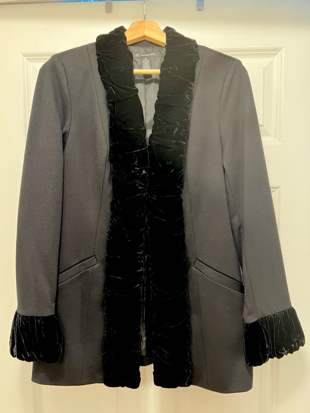 INC International Concepts Black Velvet-Trim Blazer Jacket